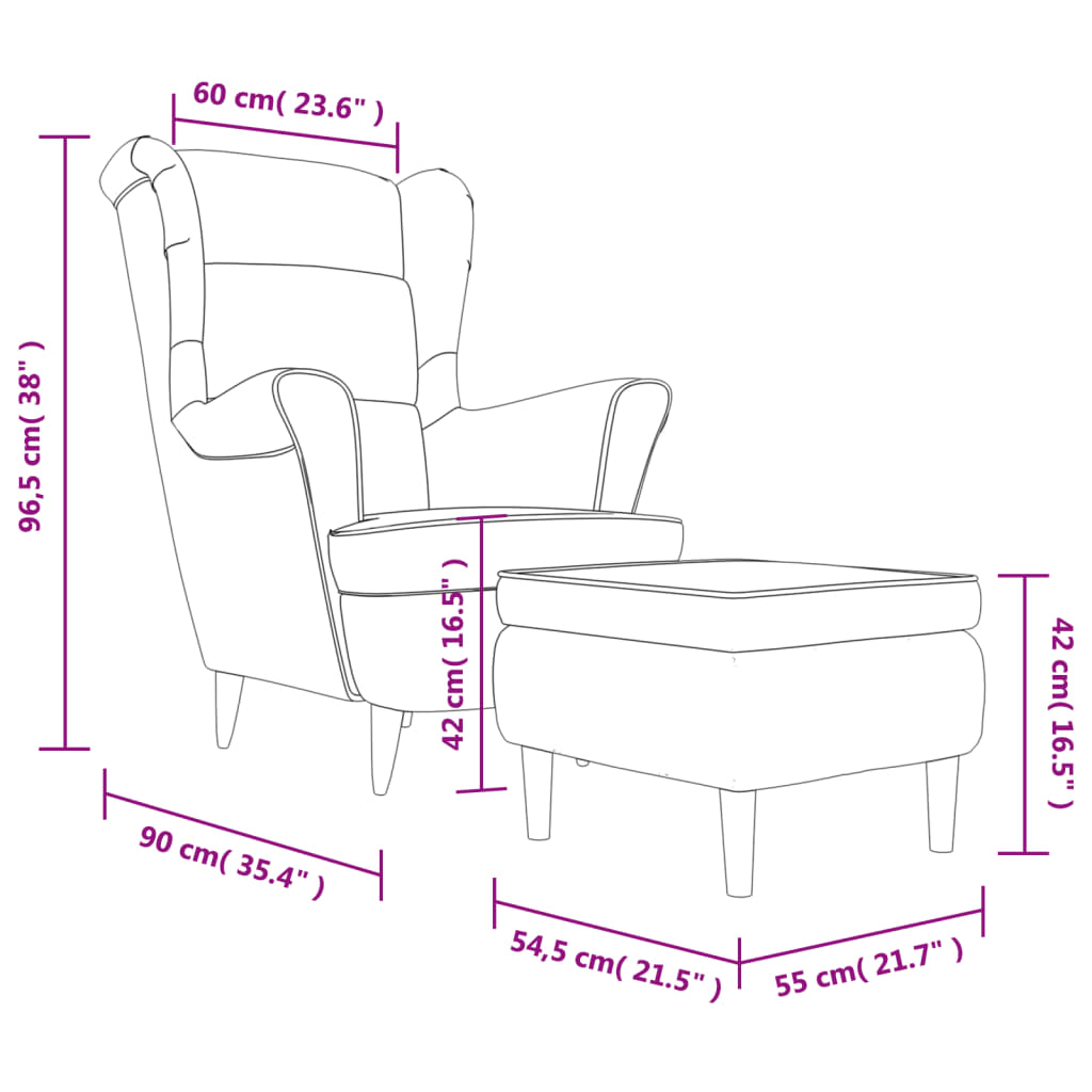 Armchair with Footstool Light Grey Velvet