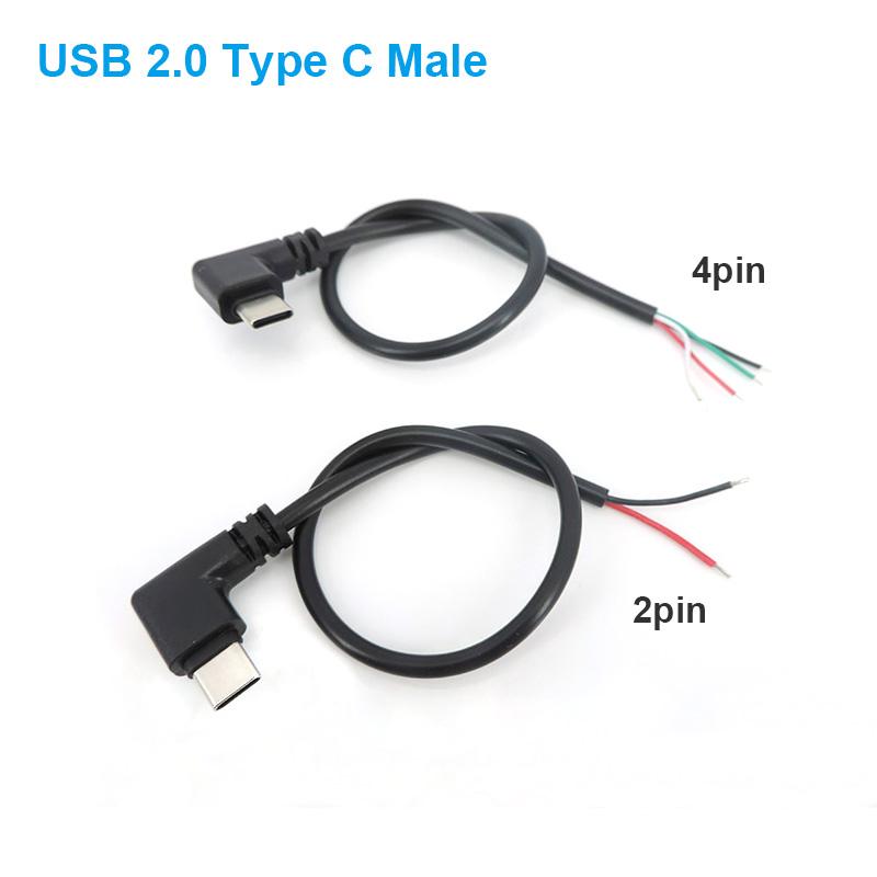 DIY Repair USB Male To Wire 4pin/2pin Micro USB 2.0 A Elbow Head Male Jack Type-c Extension Cable Line