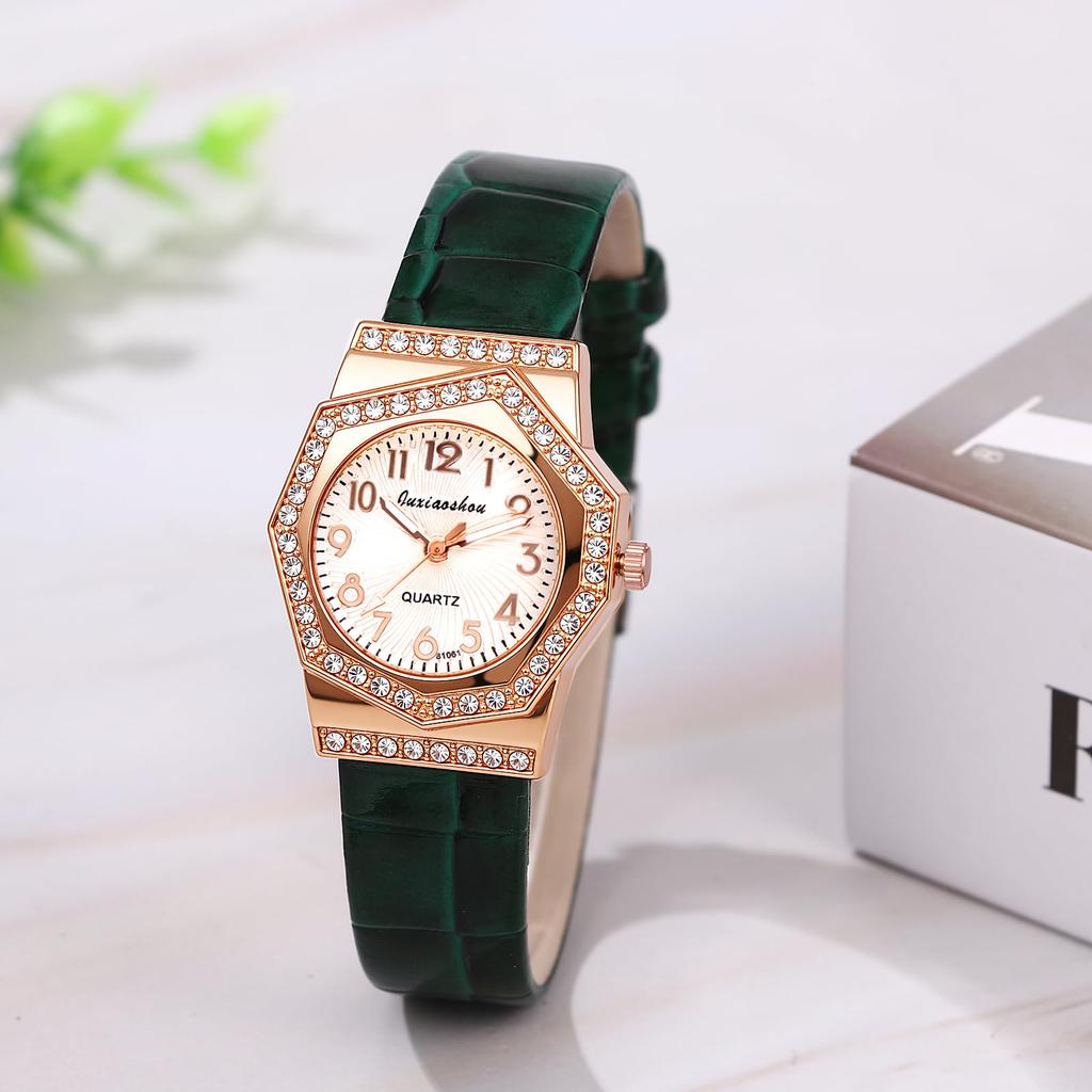 Octagonal PU Leather Waterproof Casual Arabic Stylish Sparkling Stainless Steel Analog Display Quartz Watch A Great Gift for and Day Women's Watch