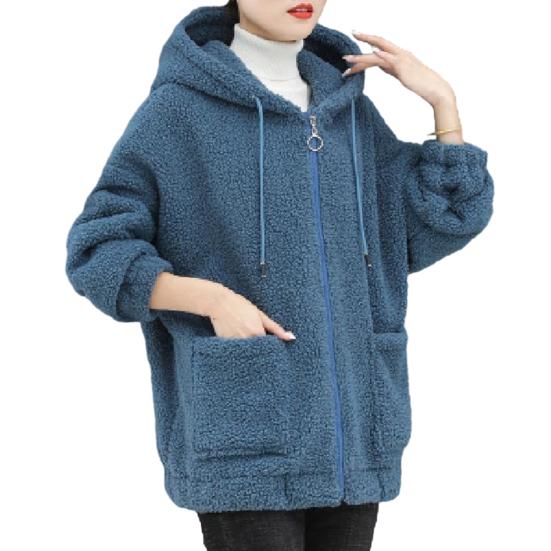 Abrigo con capucha y cordón para mujer, chaqueta de manga larga con bolsillos y cremallera, cárdigan de felpa gruesa, prendas de vestir, ropa de calle, otoño e invierno