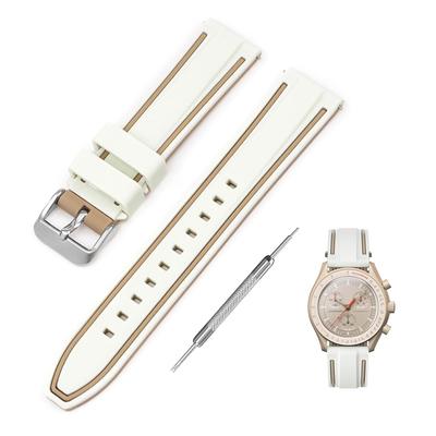 Jumpsunfun 20mm remienok na hodinky pre Swatch x OMEGA Speedmaster Silikónový remienok na hodinky s rýchloupínaním Náhradný s hnedými linkami MoonSwatch, Nástroj,