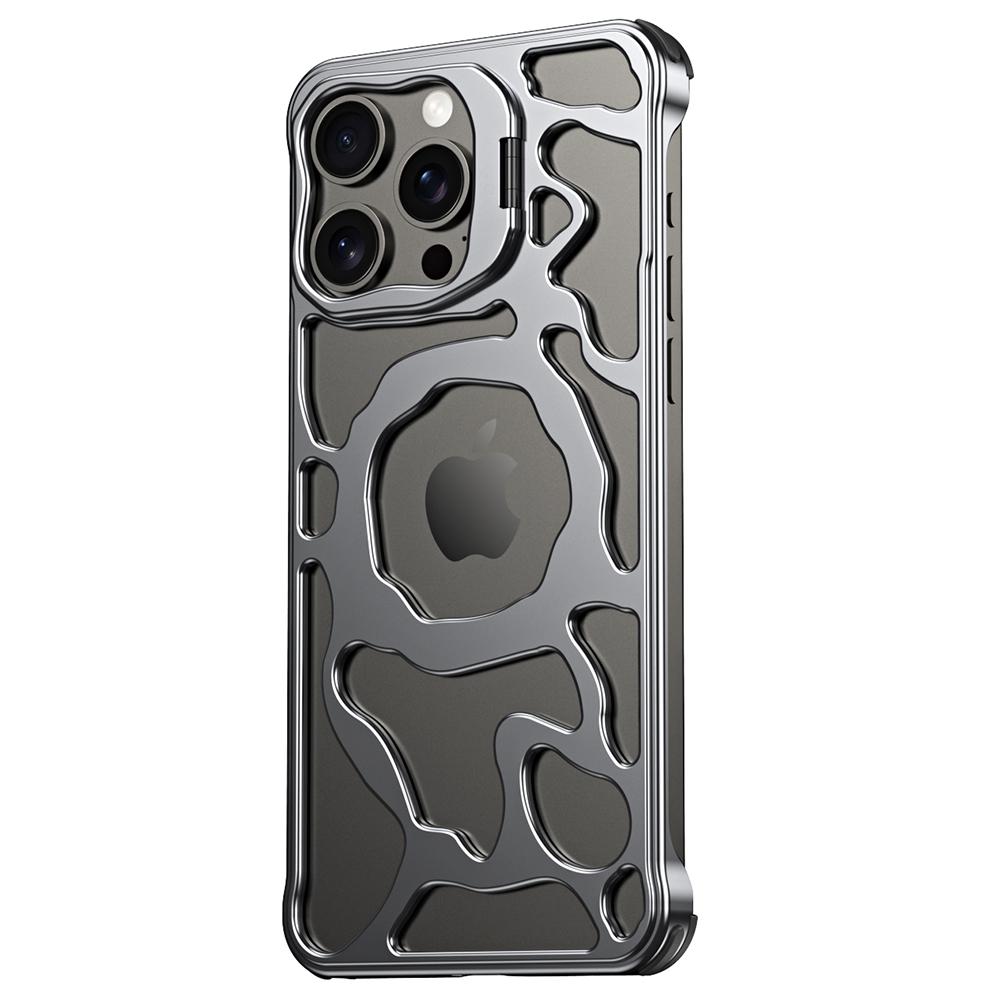 

Серия Благоприятное Облако Для iPhone 15 Pro Магнитный Чехол Подставка Алюминиевый Сплав Чехол для Телефона Теплоотвод Grey