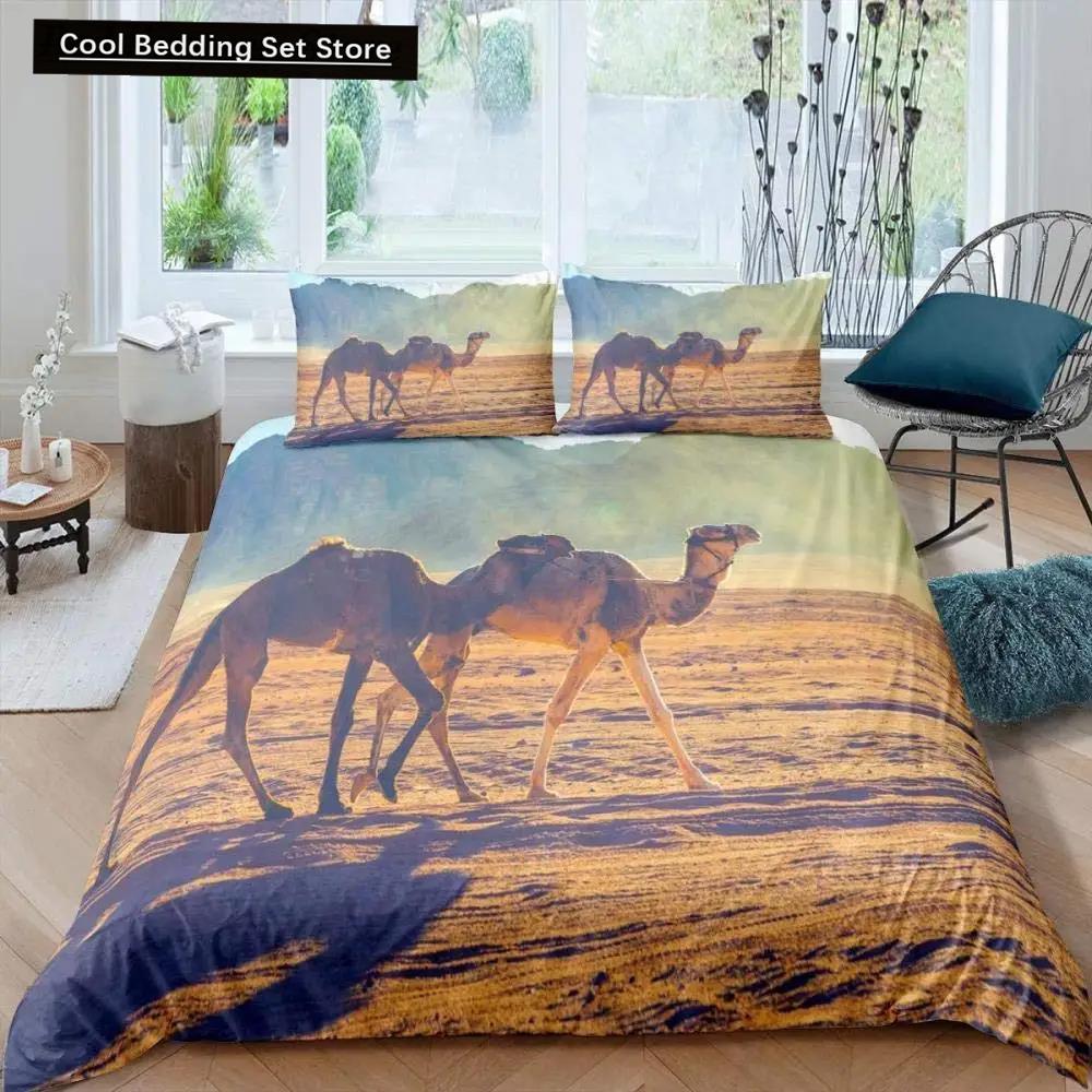 Comforter 3D Desert Camel King Queen Size Brown Animal Bedding Set Kids Teens Adults Cute Wildlife Soft Polyester