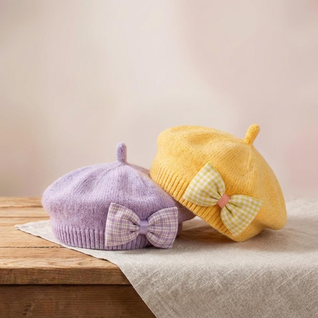Spring & Autumn Baby Beret - Soft, Comfortable Cap with Creative Bow Tie for Newborns and Children