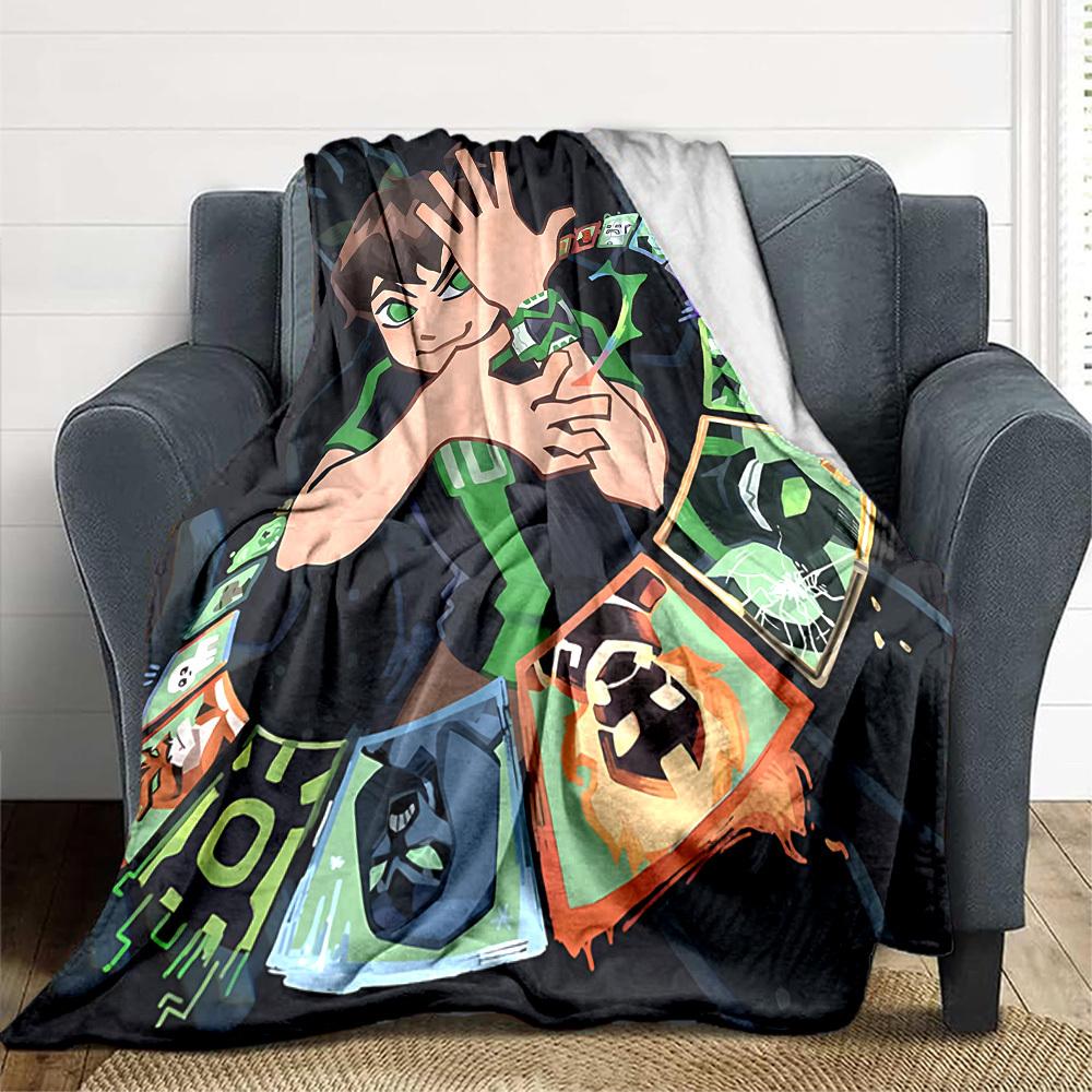 1pc Ben10 Blanket Lightweight Flannel Throw For Sofa, Bed, Travel, Camping, Livingroom, Office, Couch, Chair, And Bed