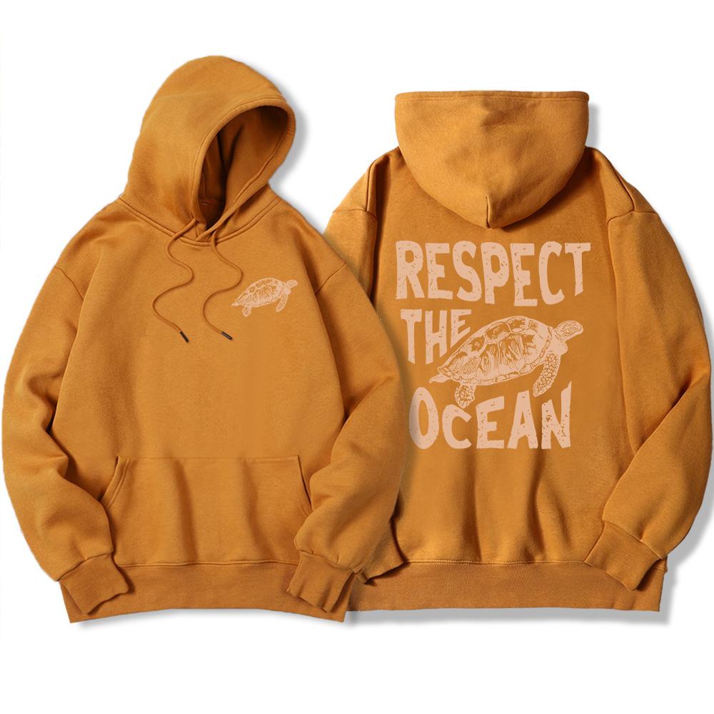 Respect The Ocean Green Turtle Male Hoodieharajuku High Quality Hoody Vintage Warm Sweatshirt Autumn Loose Casual Tracksuit