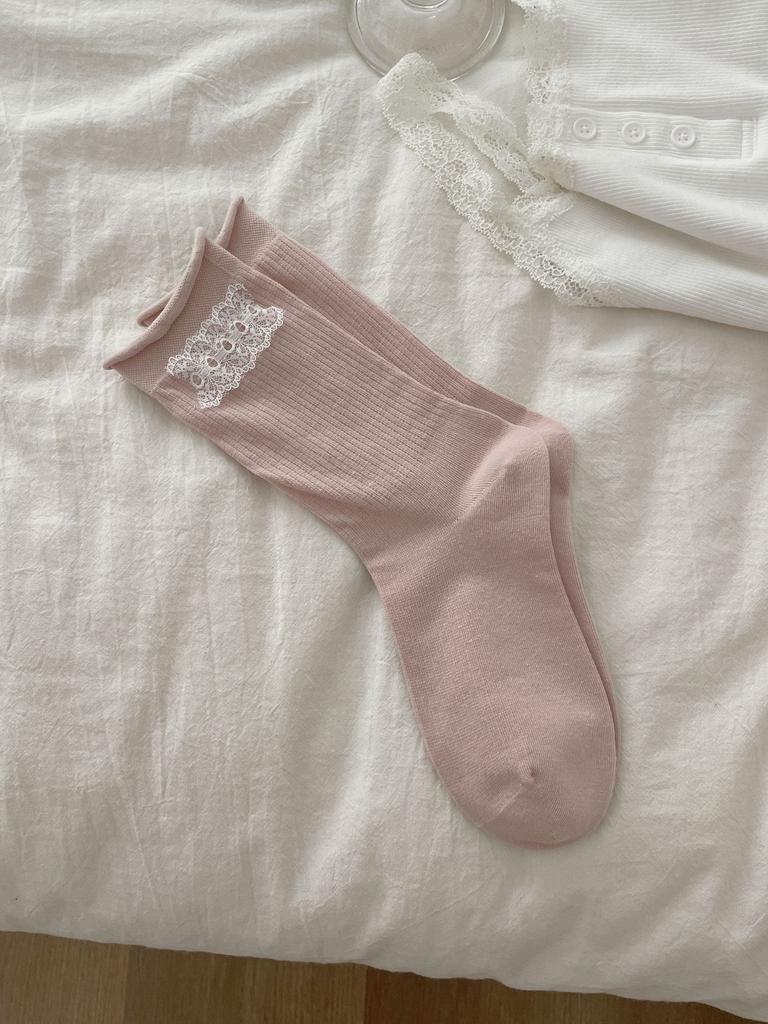 Love Hollow Atmosphere Sense Bow Pile Socks Women Light And Breathable Mid-Leg Socks Sweet Floral Lolita