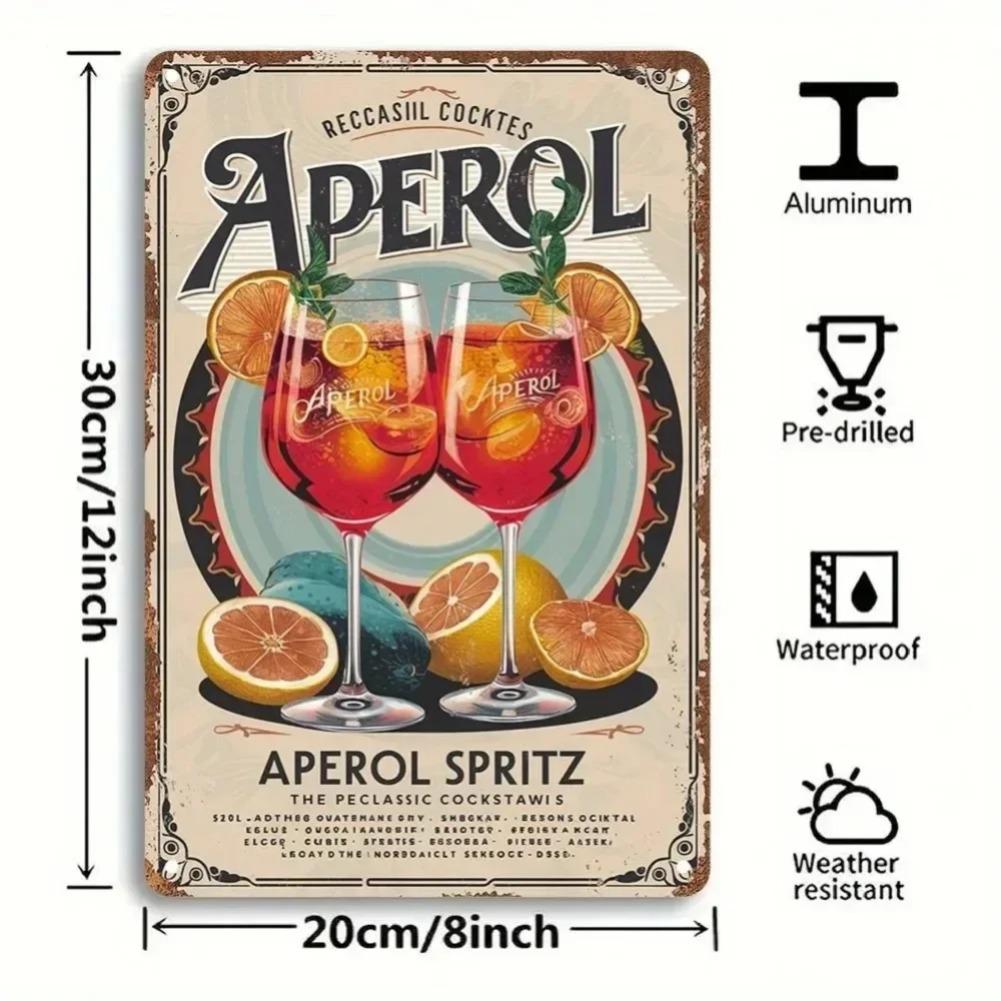 Vintage "Aperol Aura: Sip the Retro Sunshine!" Metal Sign - Waterproof Cocktail Art for Street Cafe/Bistro/Home