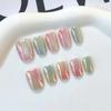10Pcs Electroplated Colorful Cat Eye Glass Short Round Square Head Press On Nails Versatile False Nail Tips For Women