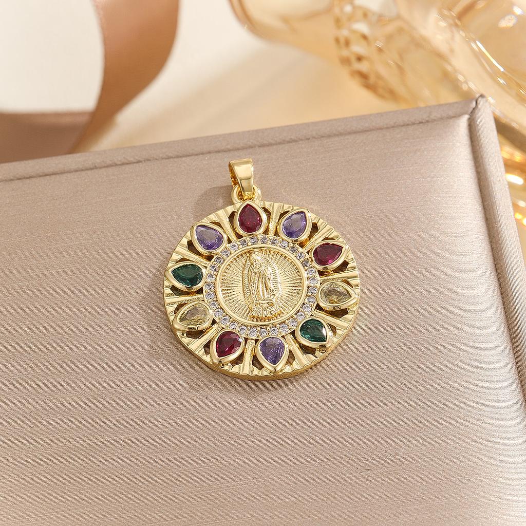New Gold-plated Colored Zircon Pendant Retro Virgin Mary Series All-match Temperament Pendant Necklace Jewelry Random