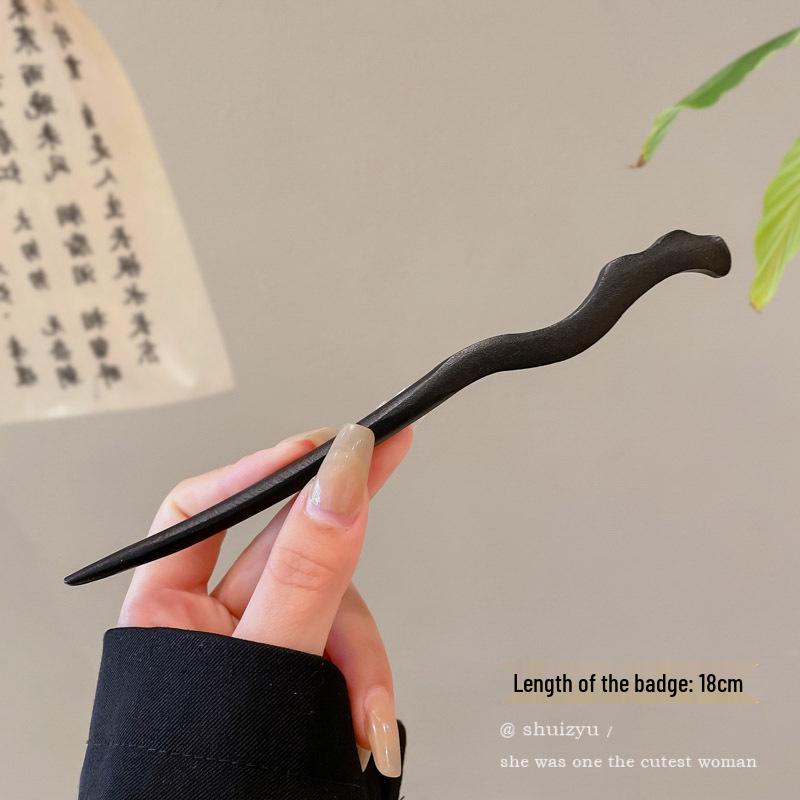 High-End Chinese Wooden Hairpin with Tassels – Ancient Style Ebony Faux for Women