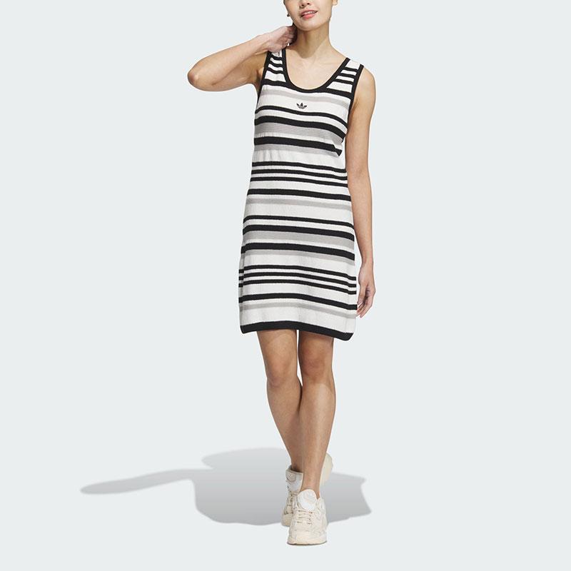 Adidas Originals Knit Dress With Striped Logo Embroidery Women Dress Black JI7046