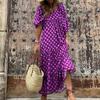 Bohemian Style Printed Lantern Sleeve Loose Maxi Dress For Casual Travel Women