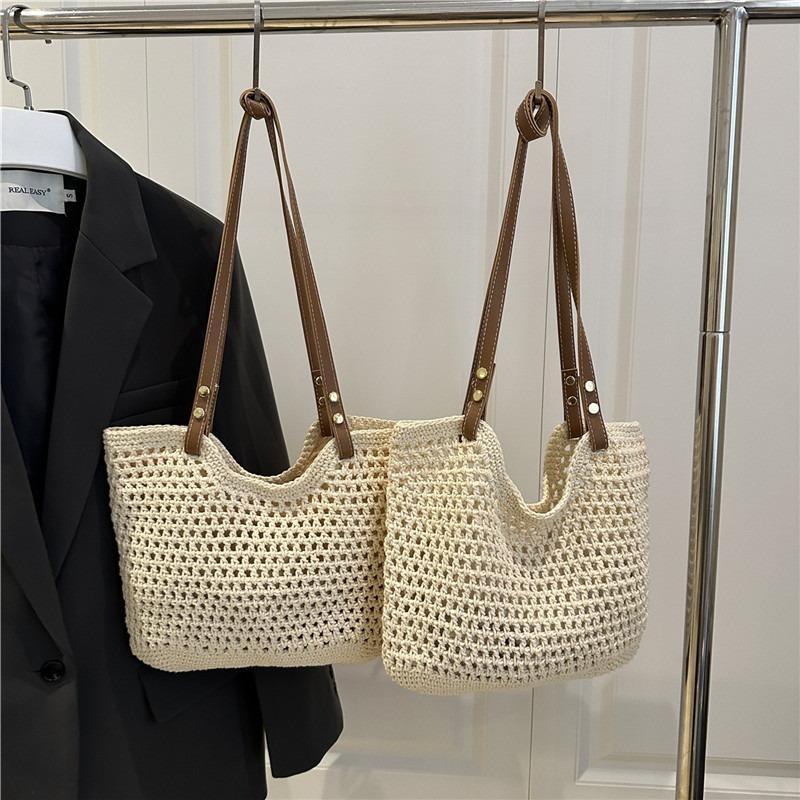 Knitted Tote Bag, New Simple and Versatile Beach Bag, Holiday Wind, Large-capacity Hand-woven Bag, Hollow Commuter Bag