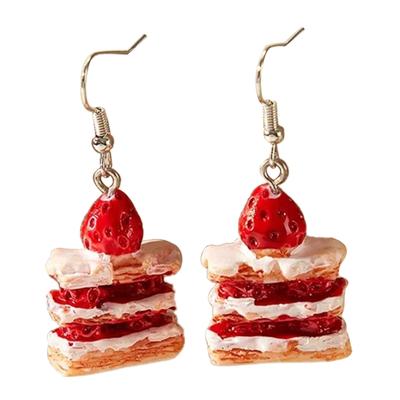 Pendientes de Pastel de Fresa Dulce Pendientes Colgantes con Forma de Comida Joyería de Moda para Orejas para Mujeres Niñas