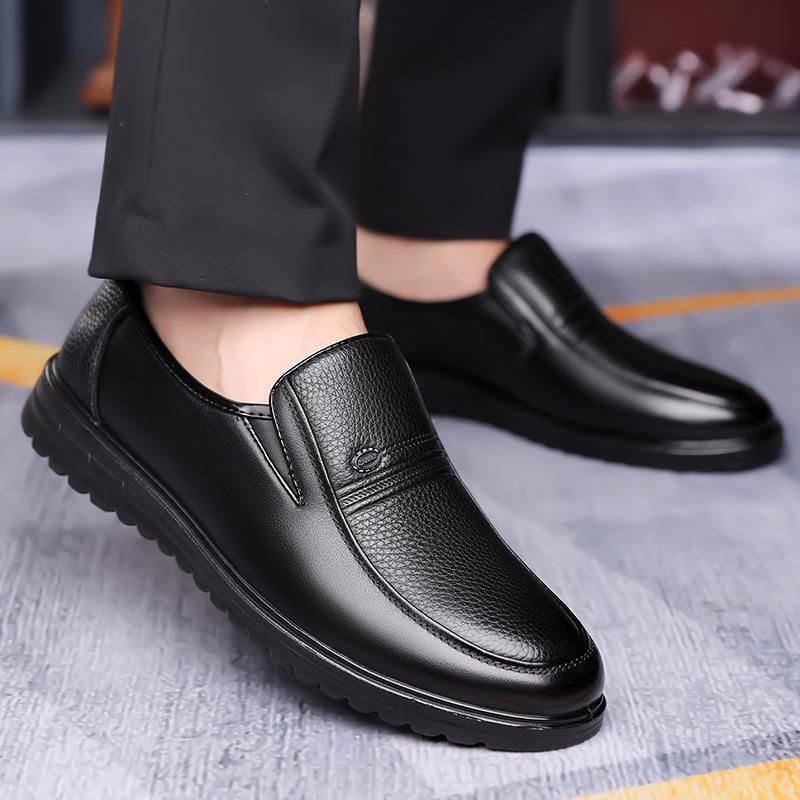 2024 Men's Genuine Cowhide Leather Slip-On Casual Shoes - Versatile for Middle-Aged and Elderly, Perfect for Business or Everyday Wear