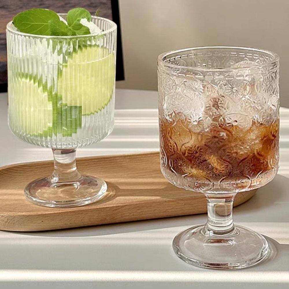 

4PCS/SET Transparent Goblet Glass Cup Romantic Vertical Striped Glass Cup Juice Cup Kitchen 4PCS/SET