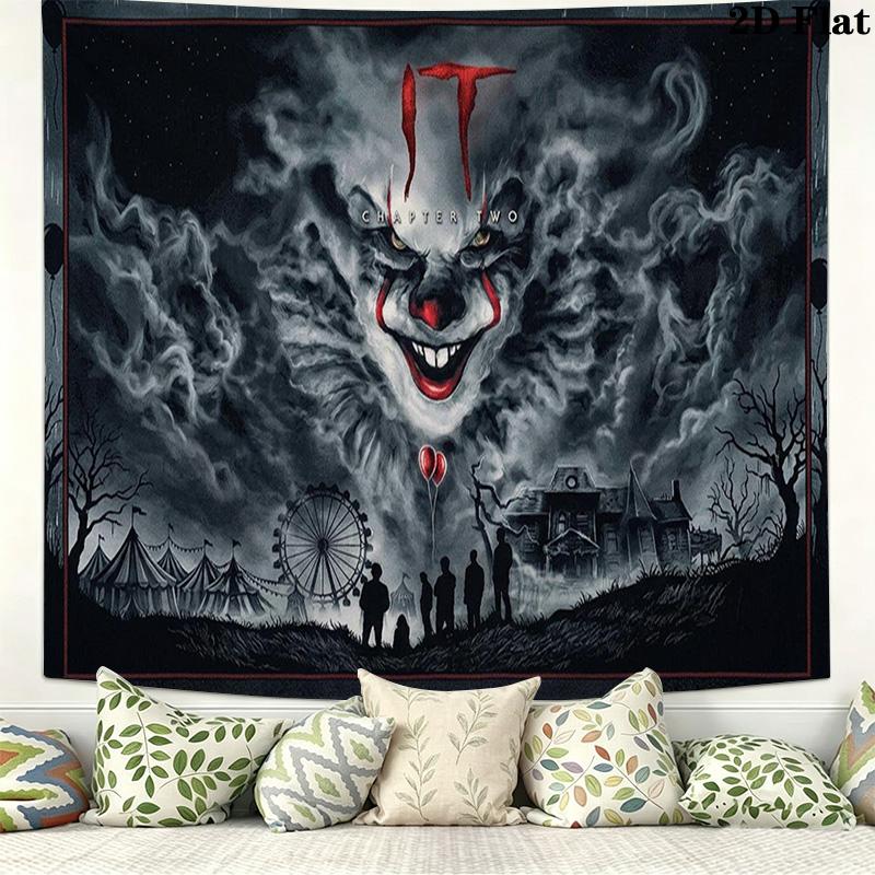 It Clown Wall Tapestry Aesthetic Wall Hanging Printed Fabric Blanket Decorative Tapestries for Bedroom Living Room Home Decor