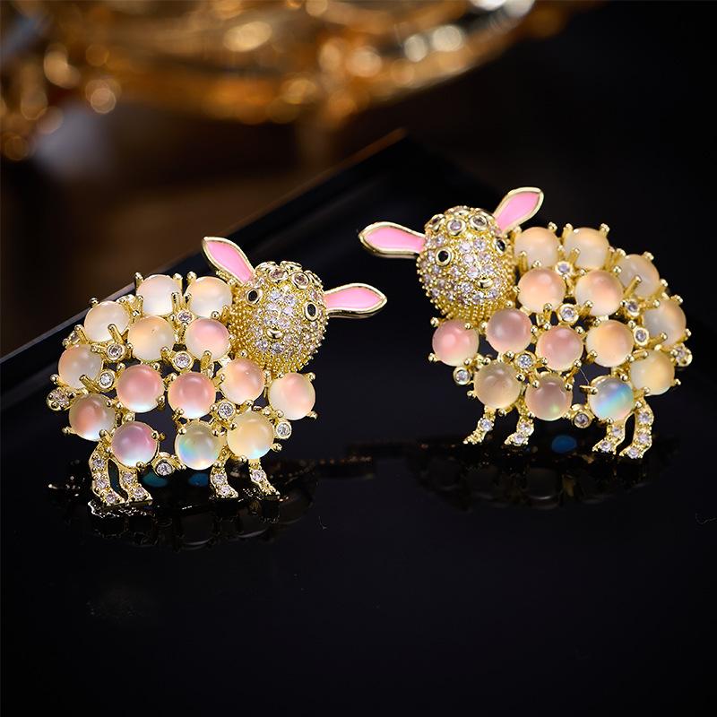 cute cute lamb stud earrings opal lamb stud earrings women s unique niche design beautiful earrings commuter earrings