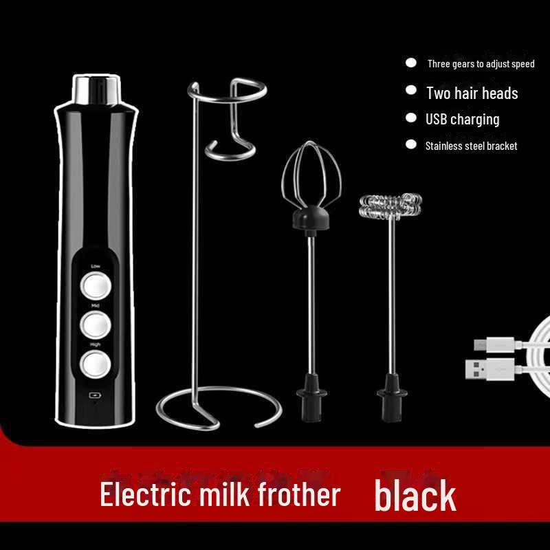 

Перезаряжаемый ручной вспениватель молока и взбиватель яиц Three-head enlarged charging version чёрный