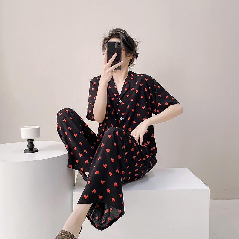 Cotton and silk pajamas women's summer thin short-sleeved plus size Internet celebrity suit can be worn outside spring and autumn new Chinese