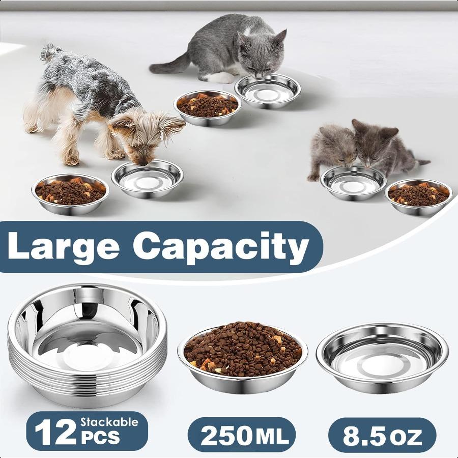 Stainl Steel Cat Bowls 12 PCS 5.5 Inch Metal Cat Bowls Replacement Elevated Food Water Dishes for Indoor Kitten Whisker Fatigue