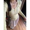 Half-open Neck Button-neck Knitted Long-sleeved Bottoming Shirt Women's Spring Tight-fitting Pure Wind Inner Top Sweater