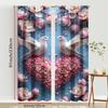 2PCS Blue Base Pink Flower White Dove Heart Curtains   Spring Blossoming Romance   Bedroom and Living Room   Pull up Pocket Style