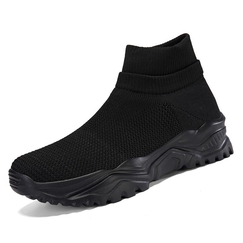 Women's Fashionable Off-White Mid-Top Socks Sneakers Easy To Put On and Take Off Mesh Thick-Soled Knitted Shoes Lightweight and