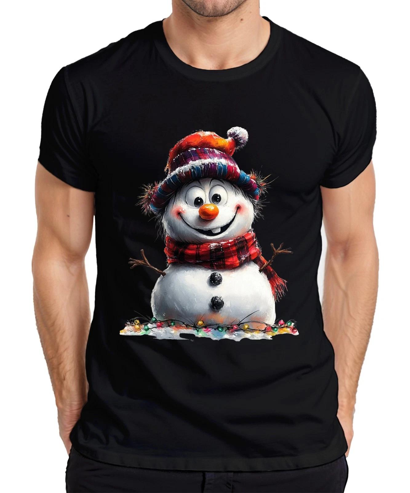 Schneemann Lustig Karottennase Schal Lichterkette Weihnachten Herren T-Shirt XXL