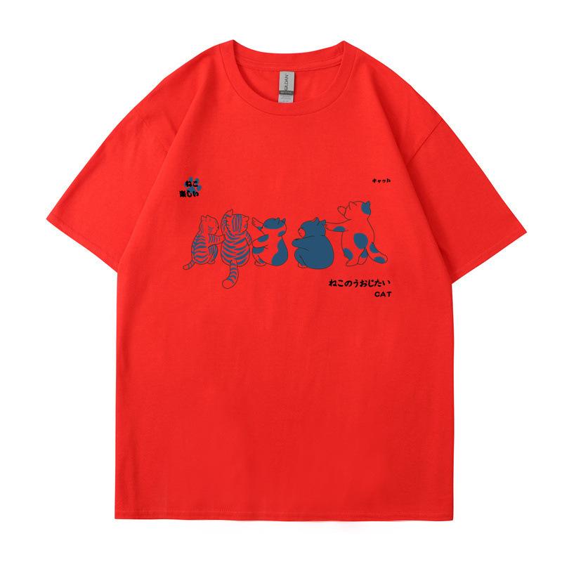 Short Sleeved Shirt Men's Cat Pattern Summer Loose and Versatile Student T-shirts