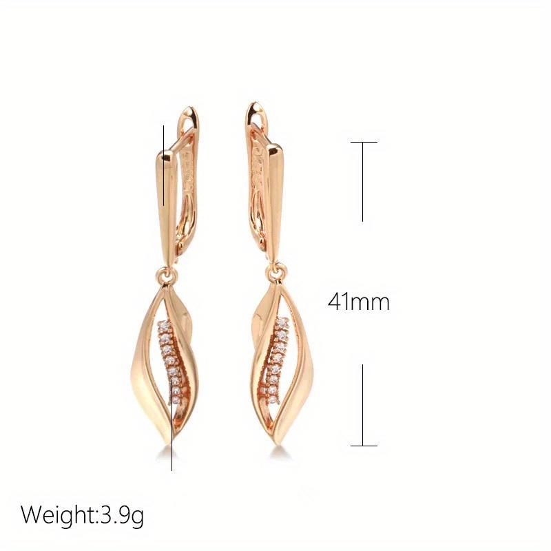 1 Pair Golden Color Long Leaf Drop Earrings for Women Zircon Elegant Wedding Jewelry Trendy Dangle Earrings