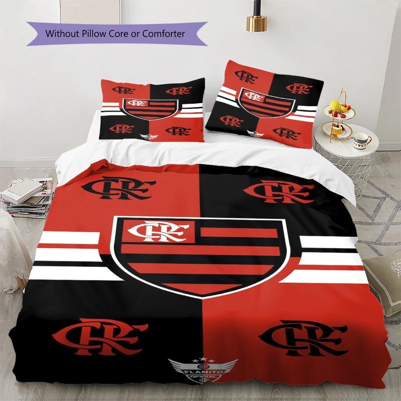 Flamengo Club Crest Red Black Stripe Print 3 Pieces Duvet Cover Set Brazil Soccer Fan Bedding Bedroom Home Decor Without Pillow Core Comforter
