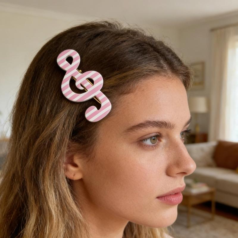 Cute Star Dot Striped Music Note Hair Clip Set Of 2pcs For Women Girls Kids Lightweight Acrylic Hair Accessories