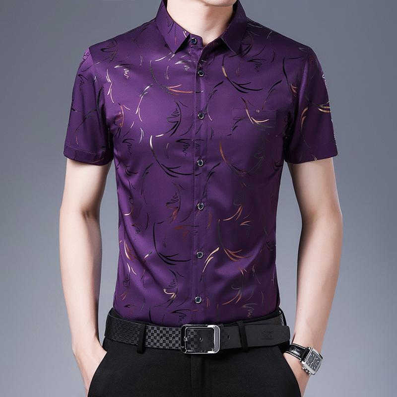 Herren Business Casual Bedrucktes Kurzarmhemd - Kentkragen, Trendige Mittelalterliche & Junge Stile