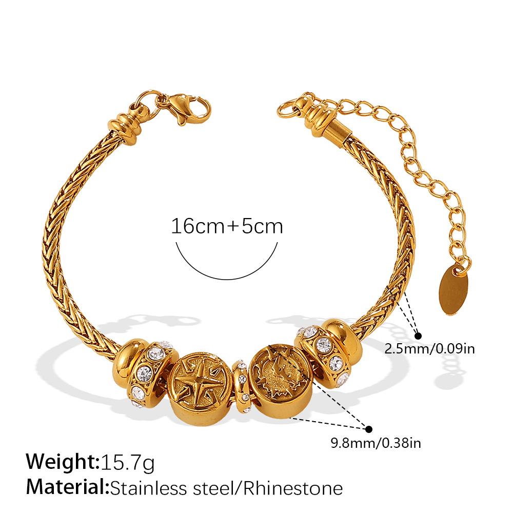 Retro-Stil DIY Schneeflocke Hohl Diamant Anhänger Armband Edelstahl High-End Gold Perlen Armband