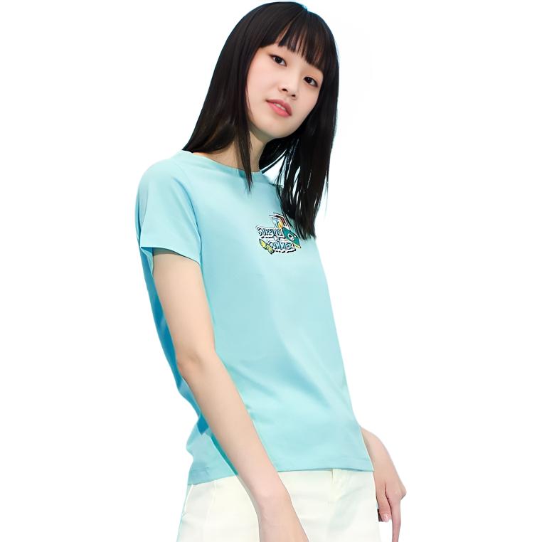Li Ning X Line Friends Collaboration Sports Fashion Series Cartoon Fun Print Round Neck Short Sleeve T-Shirt Women Tops Blue AHSR808-4
