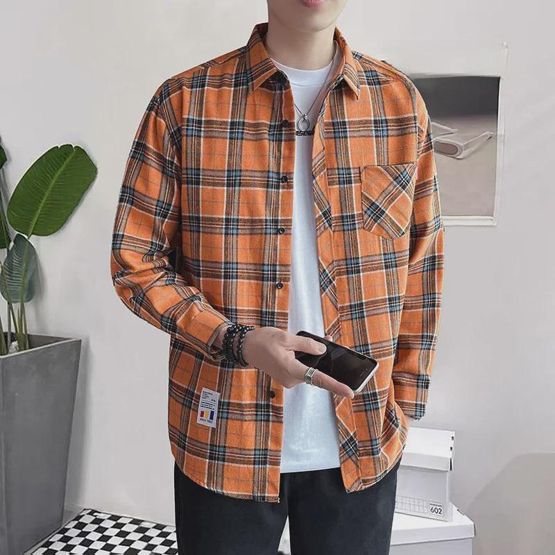 

Мужская фланелевая рубашка в клетку с коротким рукавом — повседневный европейский и американский стиль 3XL