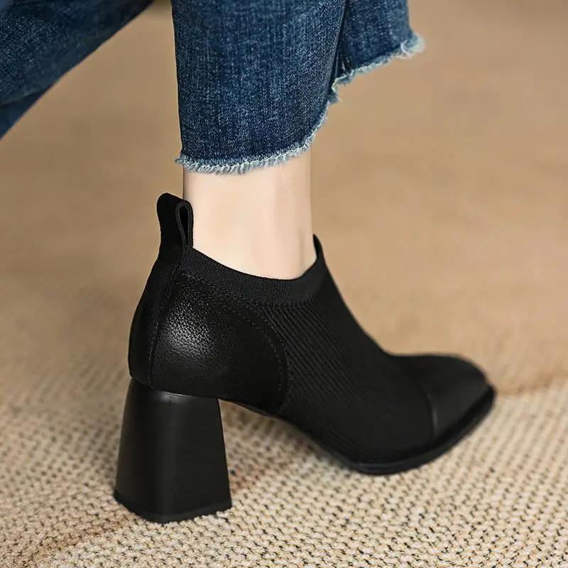 

Модные ретро-туфли на высоком каблуке для женщин 2024 года, осенние вязаные туфли на высоком каблуке с квадратной головкой, женская обувь для поездок на работу Zapatos Mujer Traf 37 чёрный