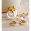 Yhpup Simulated Pearls Geometric Hoop Earrings for Women 2025 Stainless Steel Trendy Statement Jewelry Waterproof Accessories