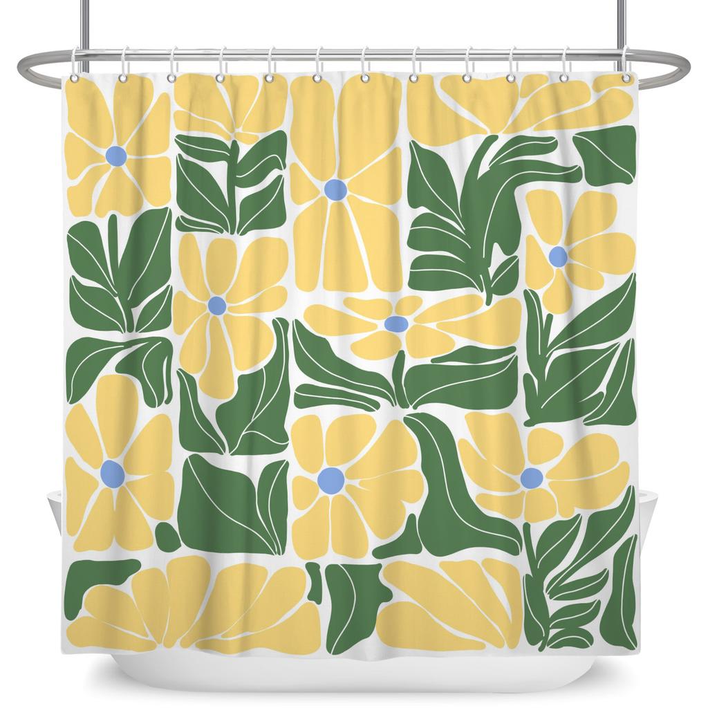 Boho Floral Geometric Shower Curtain Abstract Colorful Flower Waterproof Bath Curtain Fabric Bathroom Decorations with 12 Hooks