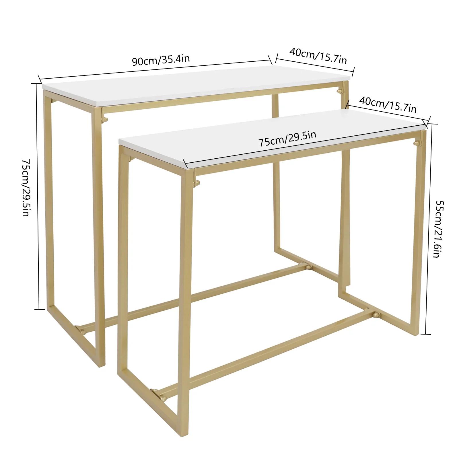 

Modern Stacking Side Tables Retail Display Set of 2, Shoes and Handbags Rack, Supports 110 lbs, Gold and White золотий