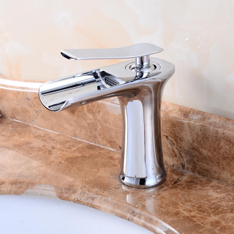 Wasserfall-Waschtischarmatur mit Warm- und Kaltwasseranschluss, Aufsatzarmatur, Crane, Antikbronze-Chrom-Finish, ELM100