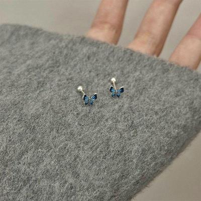High-End 999 Sterlingsilber Blaue Schmetterlingsohrringe: Elegante kleine Ohrstecker für Damen