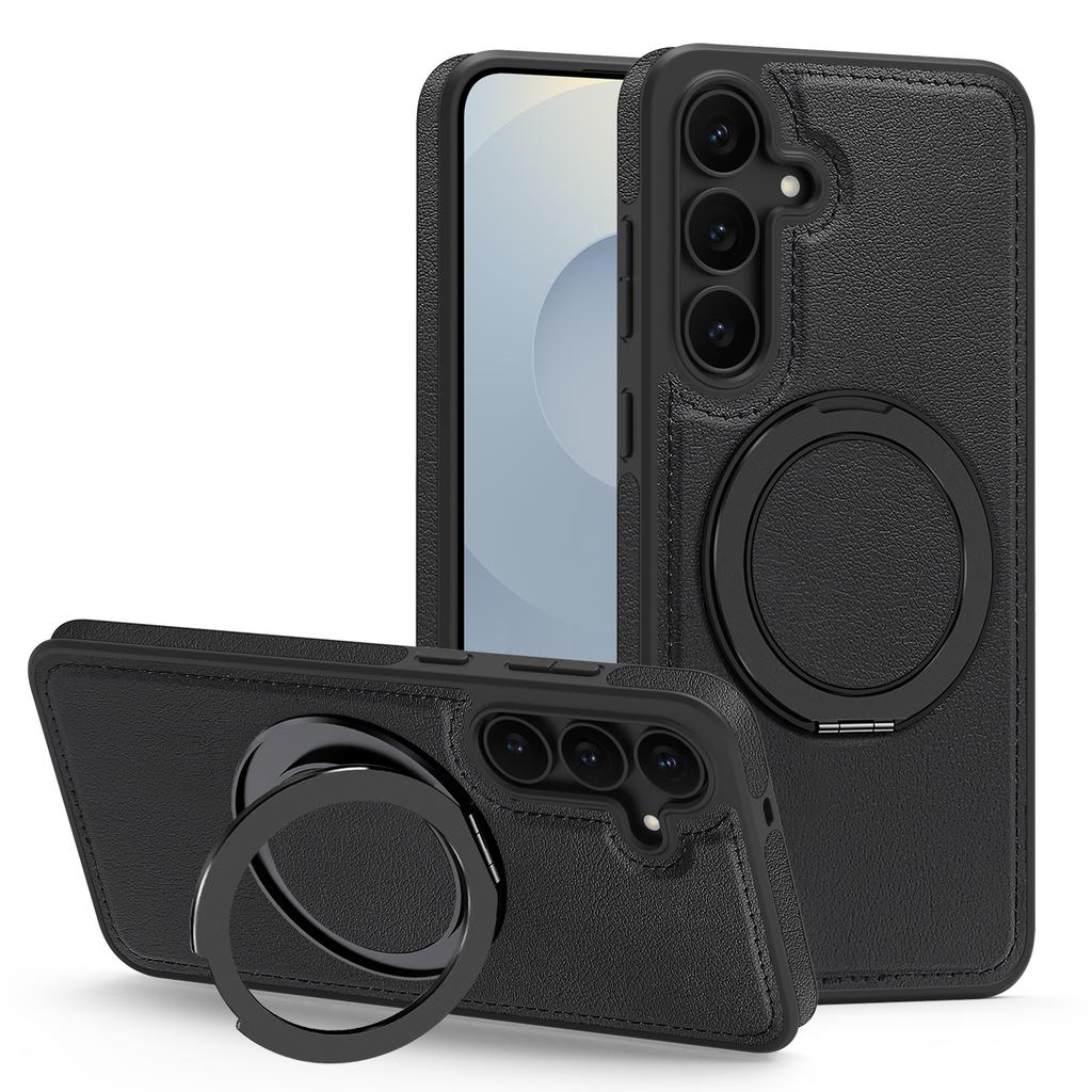 For Samsung Galaxy S25 FE Case with Ring Kickstand Magnetic Case PU Leather Back Cover