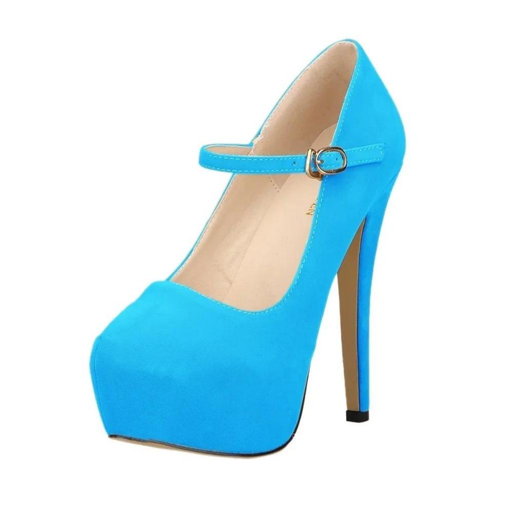 Women Pumps New Sexy 14cm Round Toe Platform High Heels Shoes Woman Flock Nightclub Party Black Red Wedding Shoes Plus Size