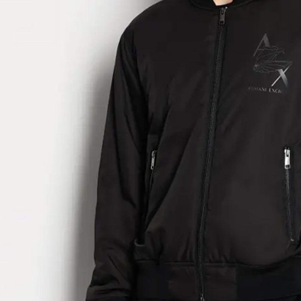 Armani Exchange FW23 Eagle Large Logo Baseball Collar Cotton Jacket Men Jacket Black 6RZB05-ZNUEZ-1200