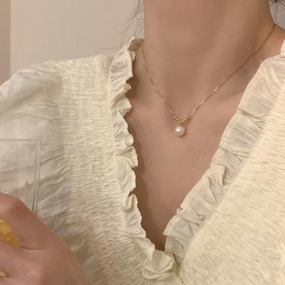 Hot Sell Trendy Simple Design Natural Freshwater Pearl 14K Gold Filled Ladies Pendant Necklace  For Women Gifts No Fade