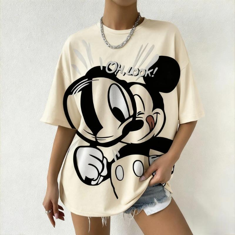 2025 Sommer Mickey Maus Oh Schau Aufgedrucktes Damen T-Shirt Disney Cartoon Grafik-T-Shirt Oversized Vintage Streetwear Mode Y2k Oberteile