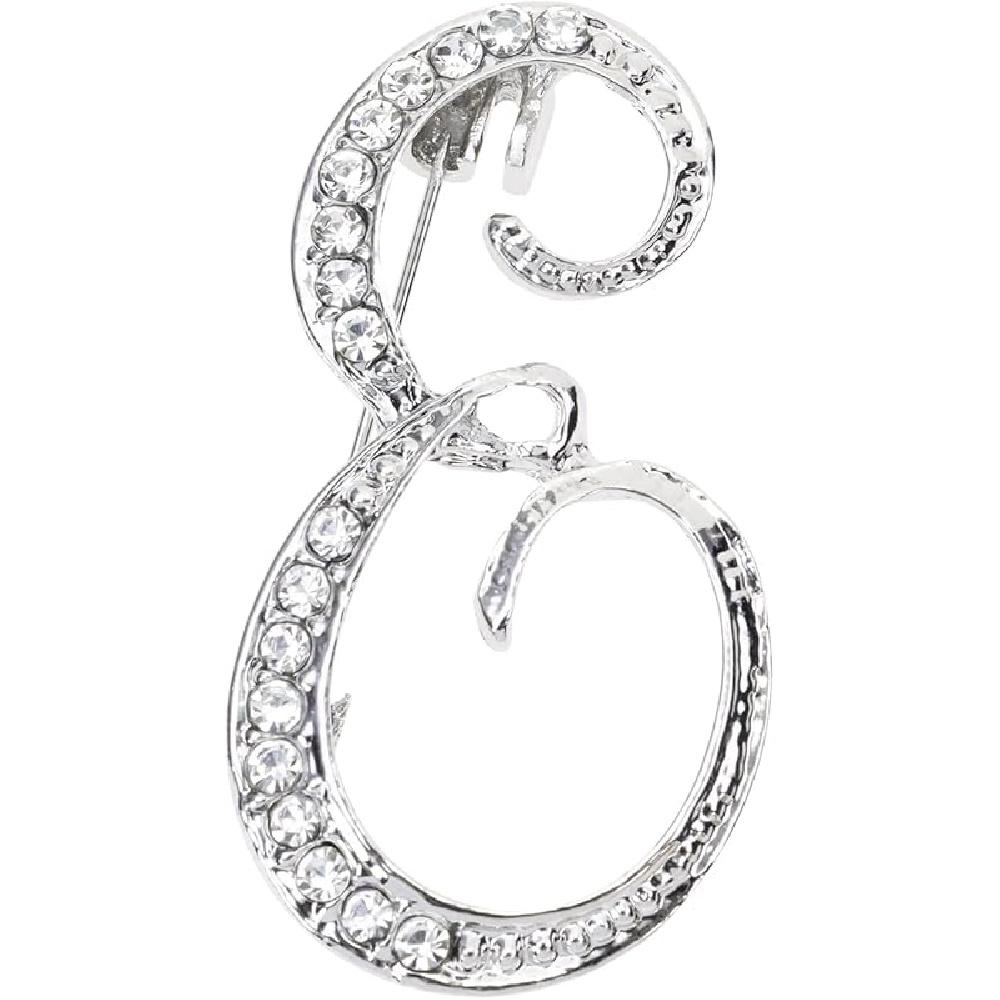 26 Letter Brooch Pins Small Silver Metal Rhinestone Crystal Initial A~Z Alphabet Brooch Lapel Pins for Men Women Girls Boys Birthday Christmas